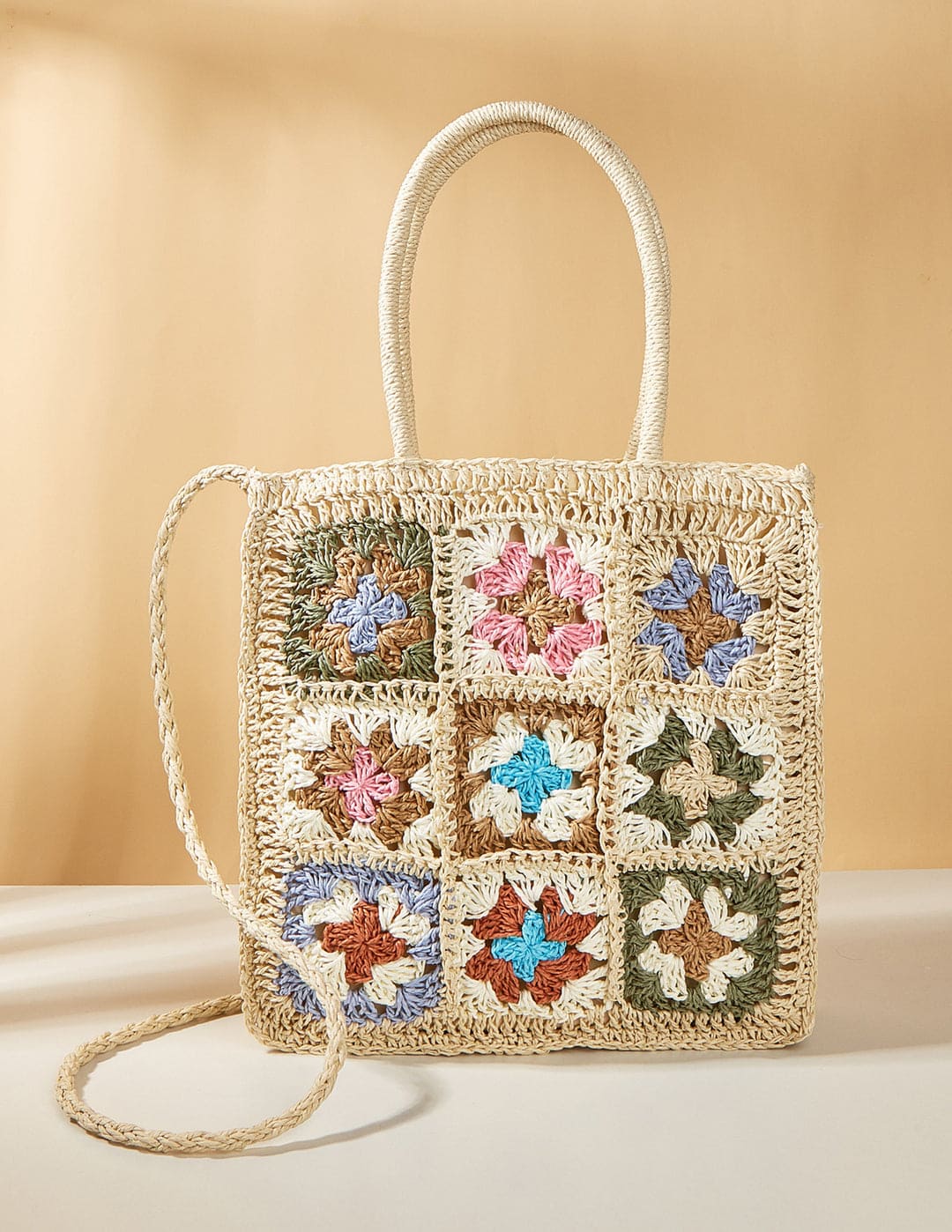 Farget Flower Woven Straw Bag