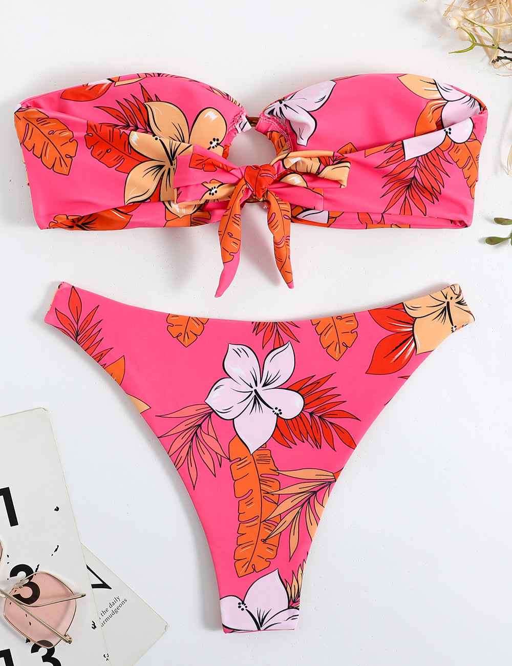 Rose Pink O-gyűrű Push Up bikini szett