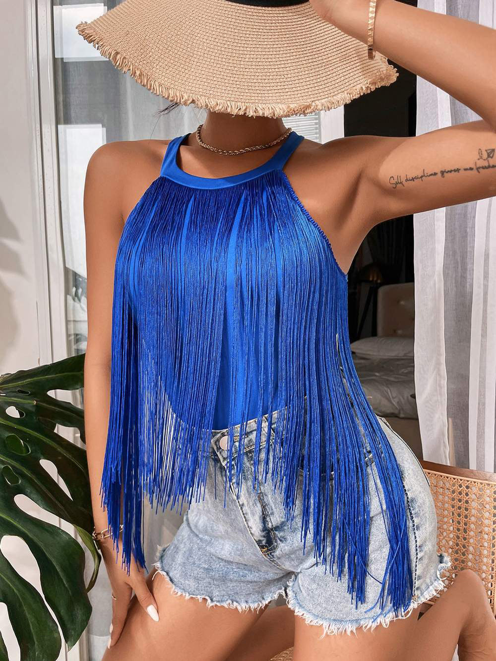 Elegant Halter Neck Tassel Top