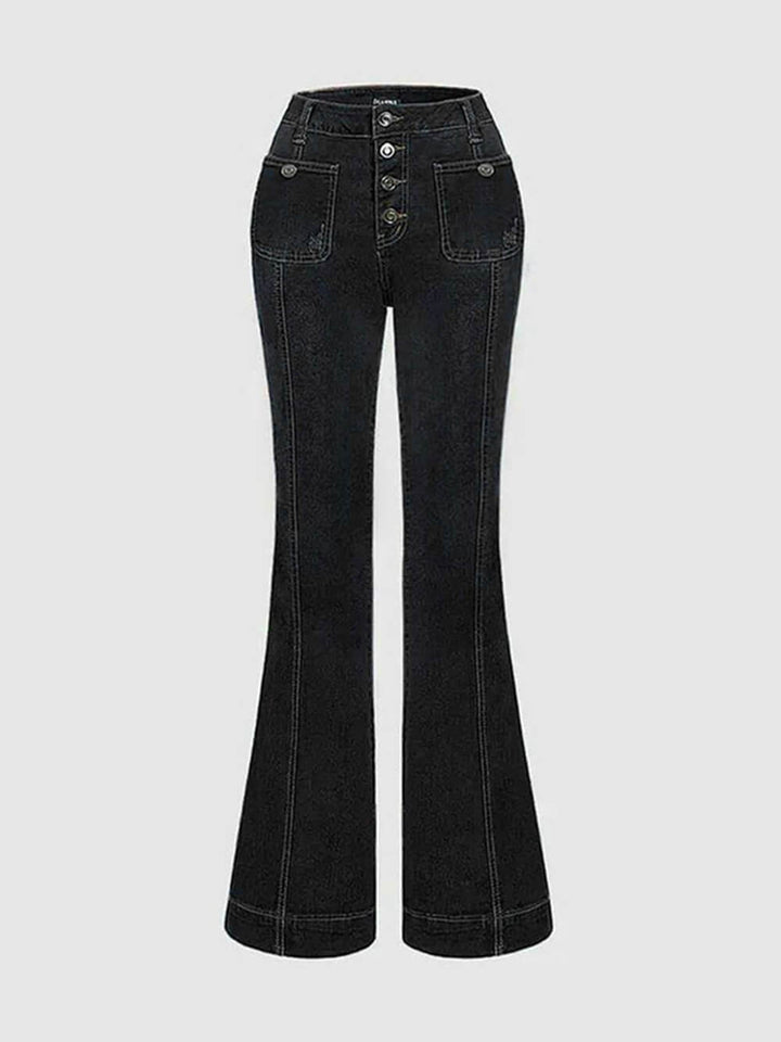 Stylesch High-Waist Patchwork Flared Jeans