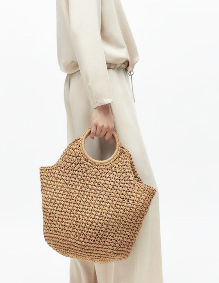 Sac panier croisé en paille kaki