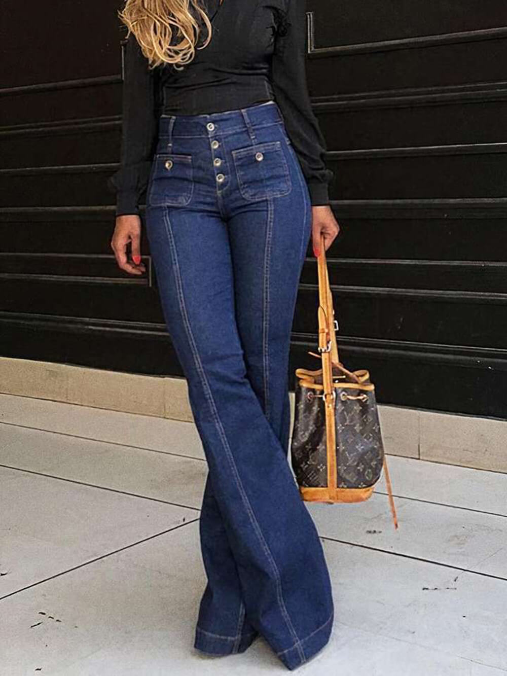 Stilige jeans med høy midje og flettet patchwork