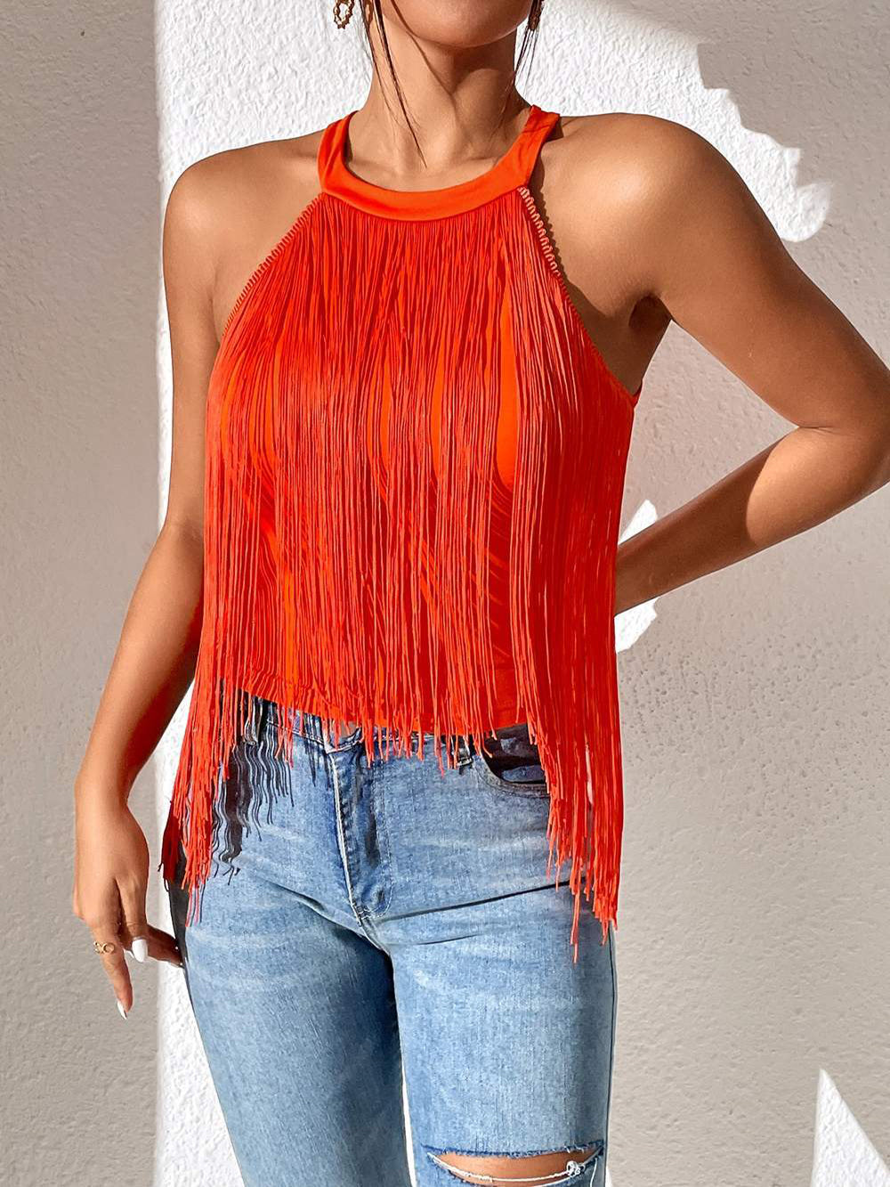 Elegante Halter Neck Tassel Top