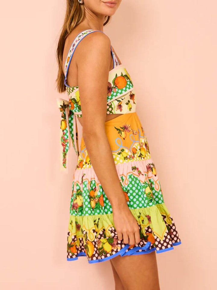 Mini-robe d'été multicolore à ourlet pré-pré-citron
