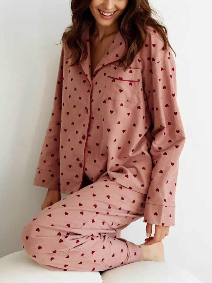 Hartpatroon revers Franse pyjamaset