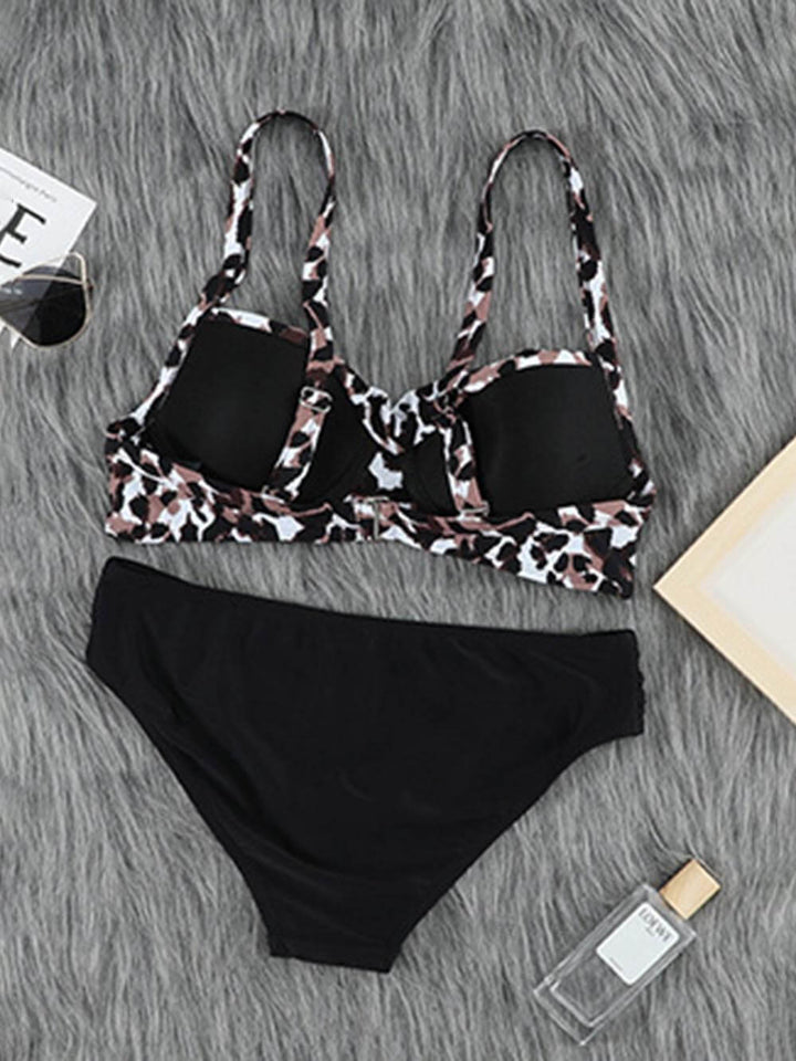 Conjunto de dos piezas de bikini con estampado de leopardo a rayas de colores push up