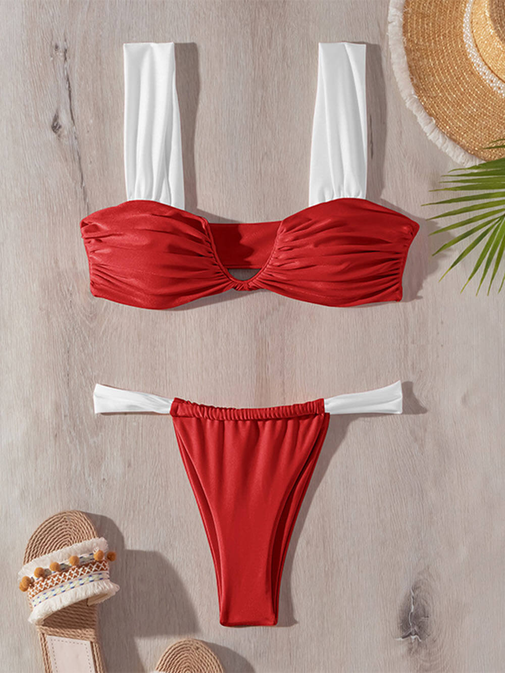 Conjunto de bikini con tiras en bloques de color