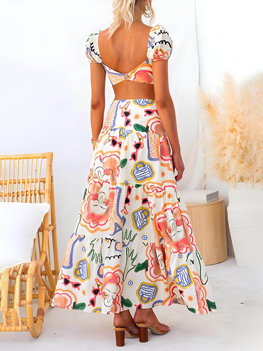 Summer Printed Top And Wrap Skirts Set