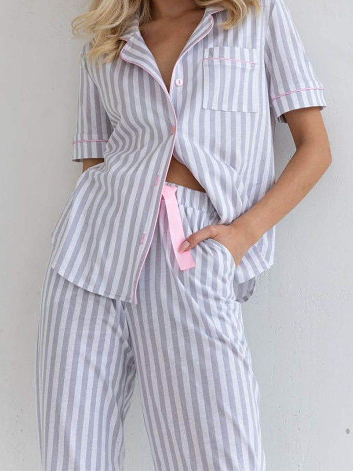 Stribet løst patchwork pyjamassæt