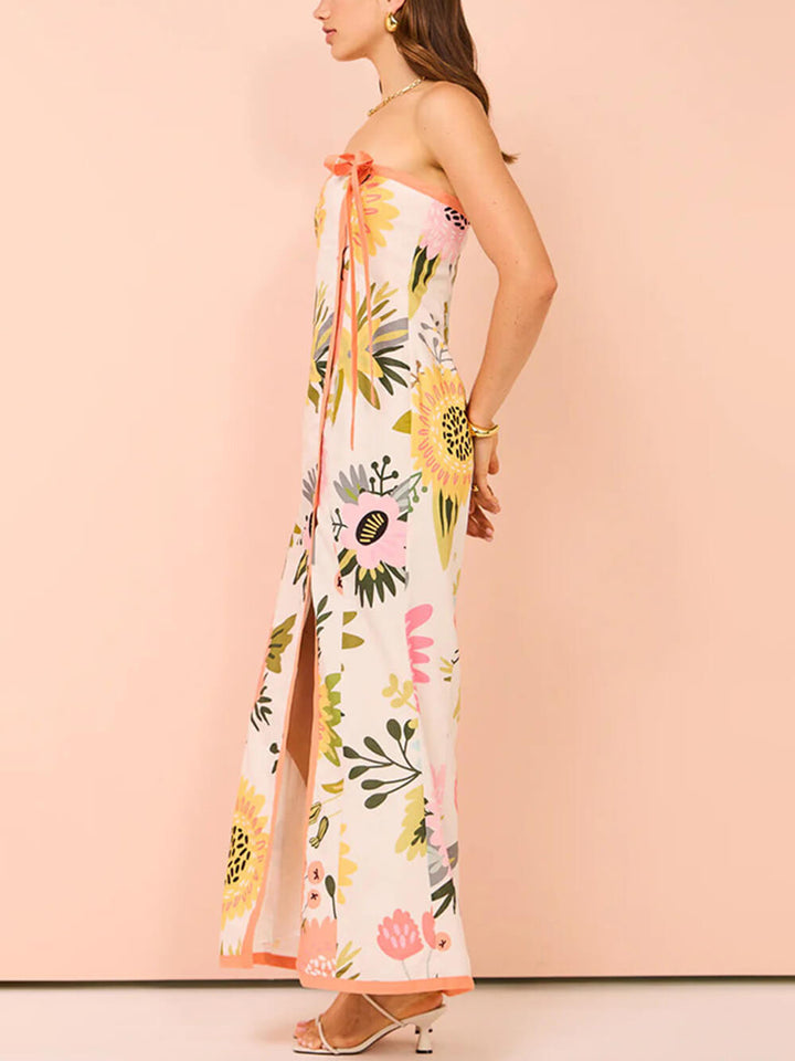 여름 섹시한 스플릿 랩 프린트 드레스