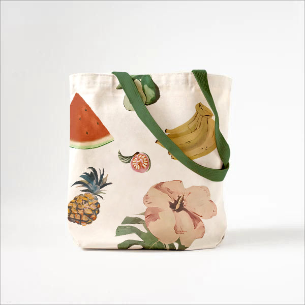 Bolsa de lona estampada con mundo de frutas exóticas