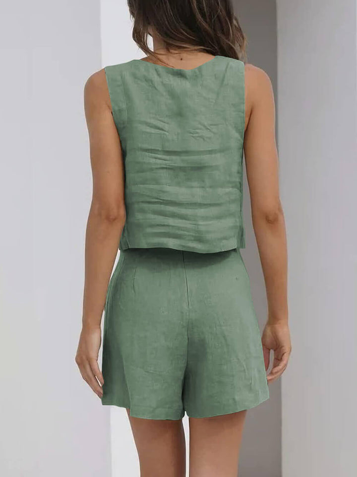 Summer Refreshing Sleeveless Vest Top Shorts Set
