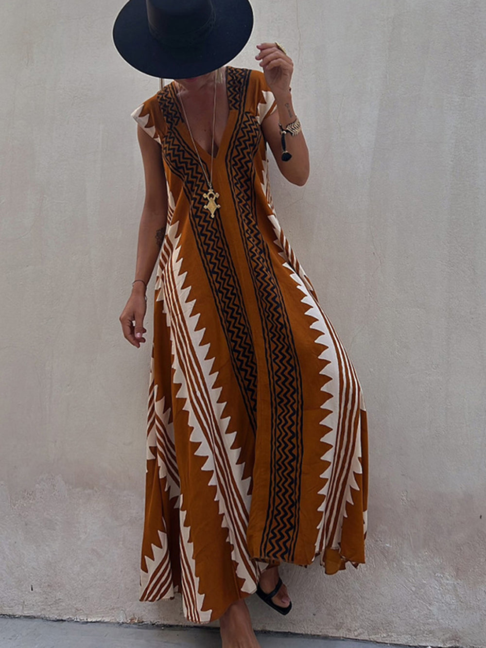 Shannon Bohemian Aztec mintás Maxi ruha