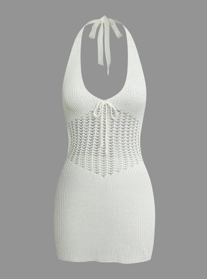 Halter Crochet Taille Backless Knit Mini Kleed