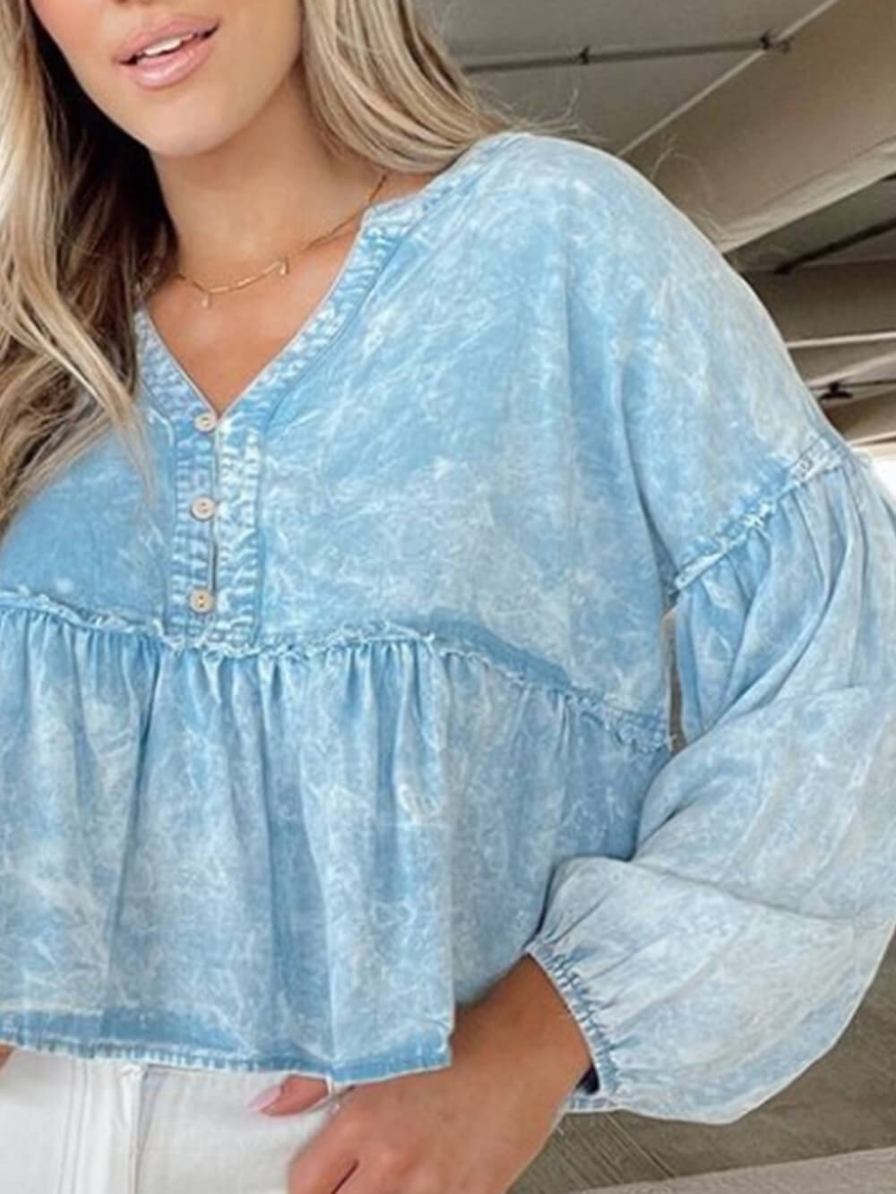 Vasket Denim Peplum Baby Doll Topp