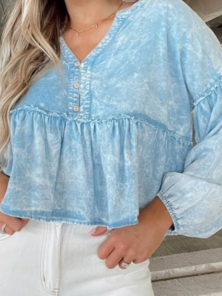 Tvättad denim Peplum Baby Doll Top