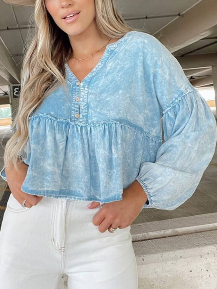 Top per baby-doll con peplo in denim lavato