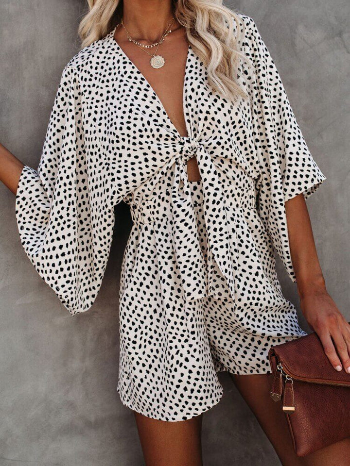 V-hals polka dots trykt Pocket Tie Romper