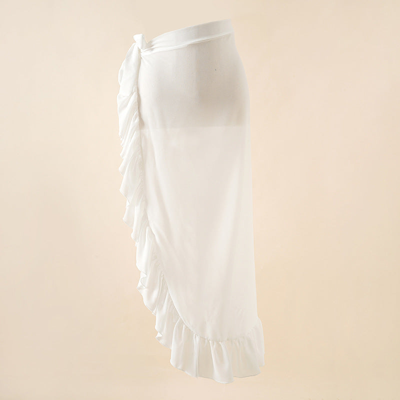 Přikrývka maxi sukně s dvojitým zavinováním v bílé barvě