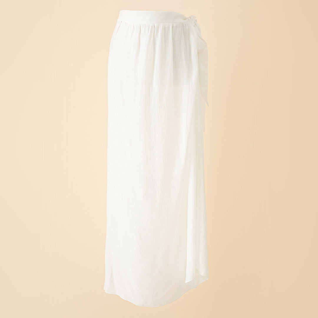 Convertible Wrap Split-Sides Maxi Skirt Cover-Up In White