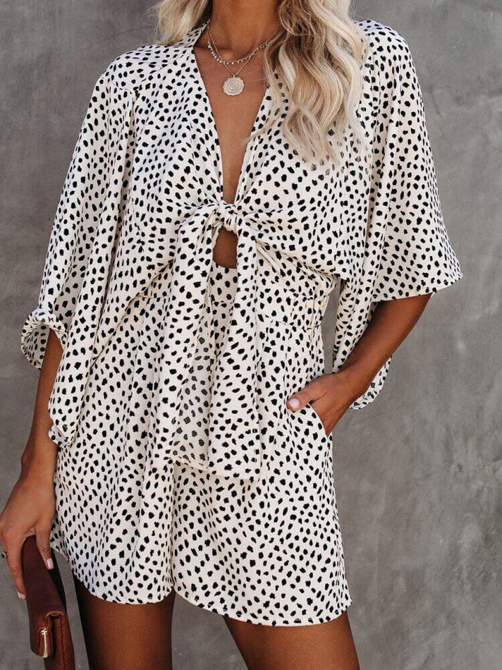 V-hals polka dots trykt Pocket Tie Romper