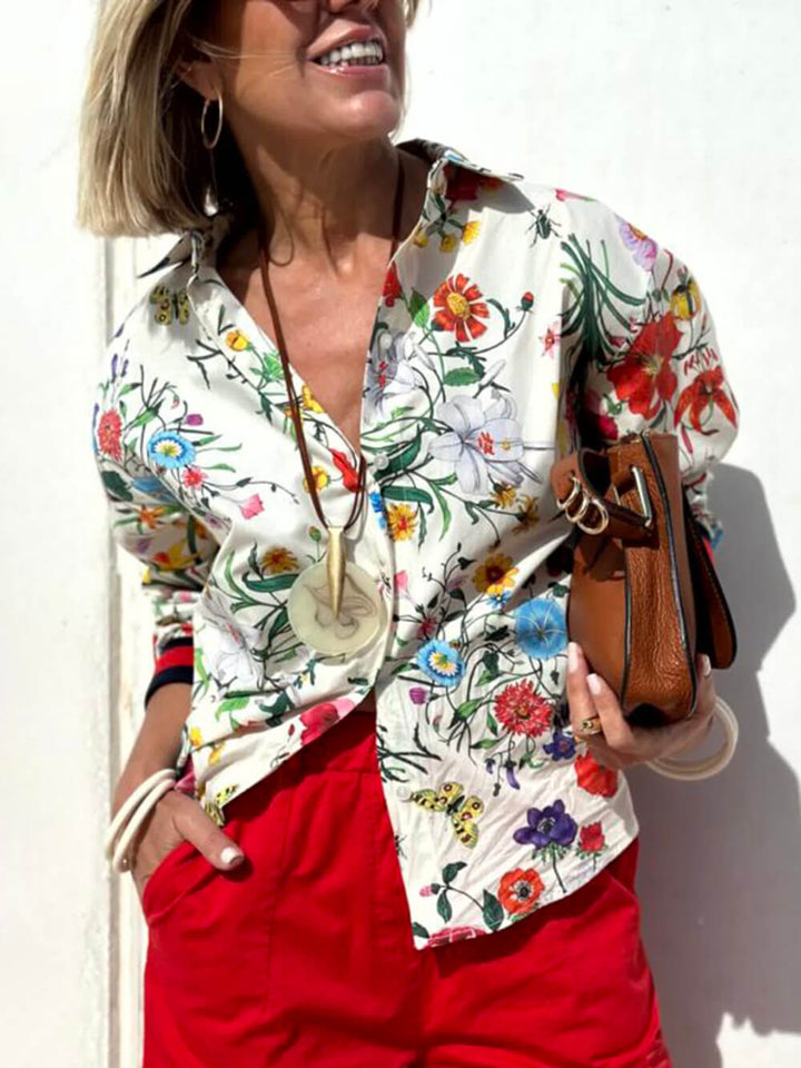 Floral Unique Print Button Down Oversized Bluse