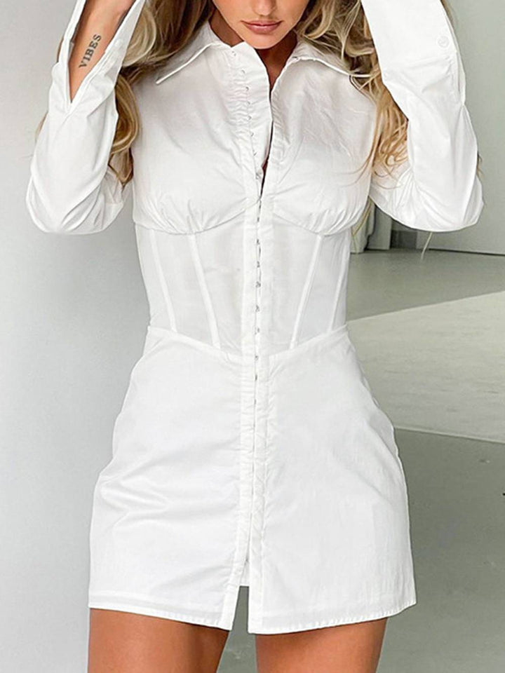 Rochie cămașă cu mânecă lungă și talie subțire cu guler răsturnat