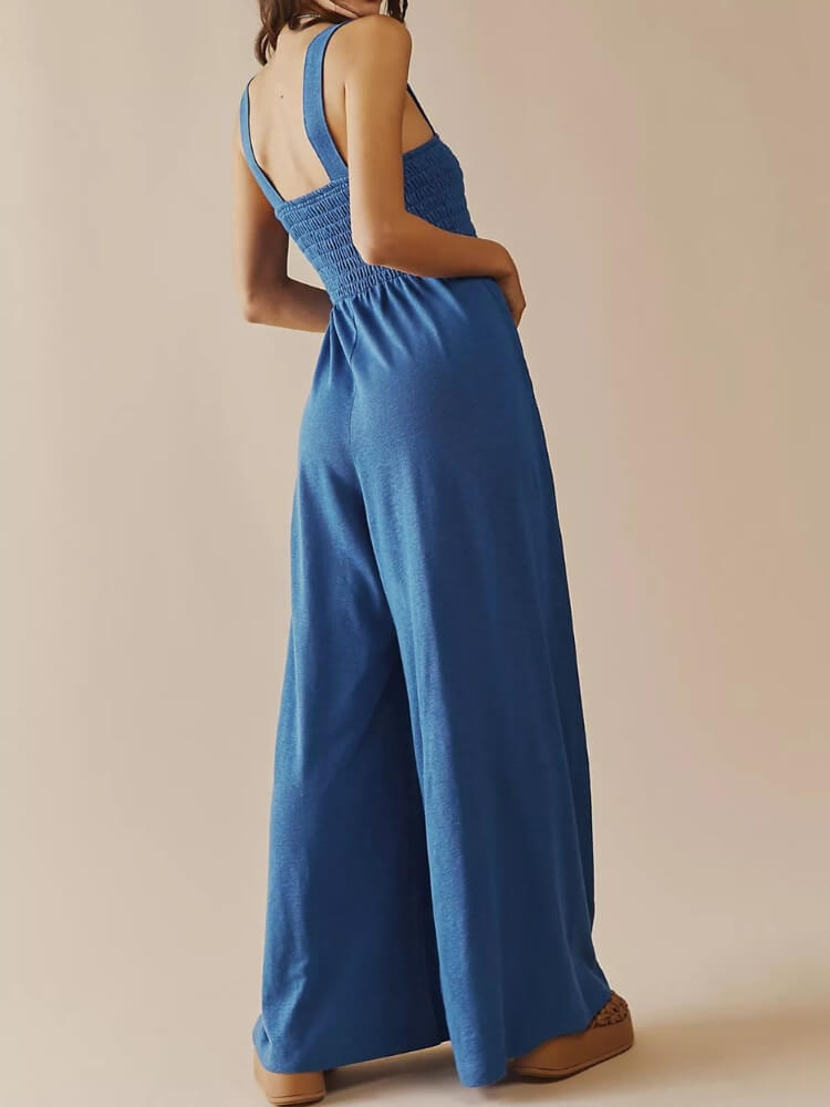 Smoked Pocketed Jumpsuit Am Dusty Blue