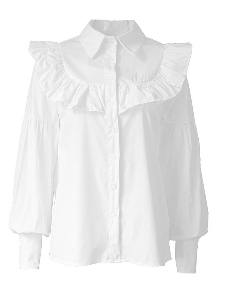 Nařasená dámská košile Solid Slim Office Lady Frill Shirt