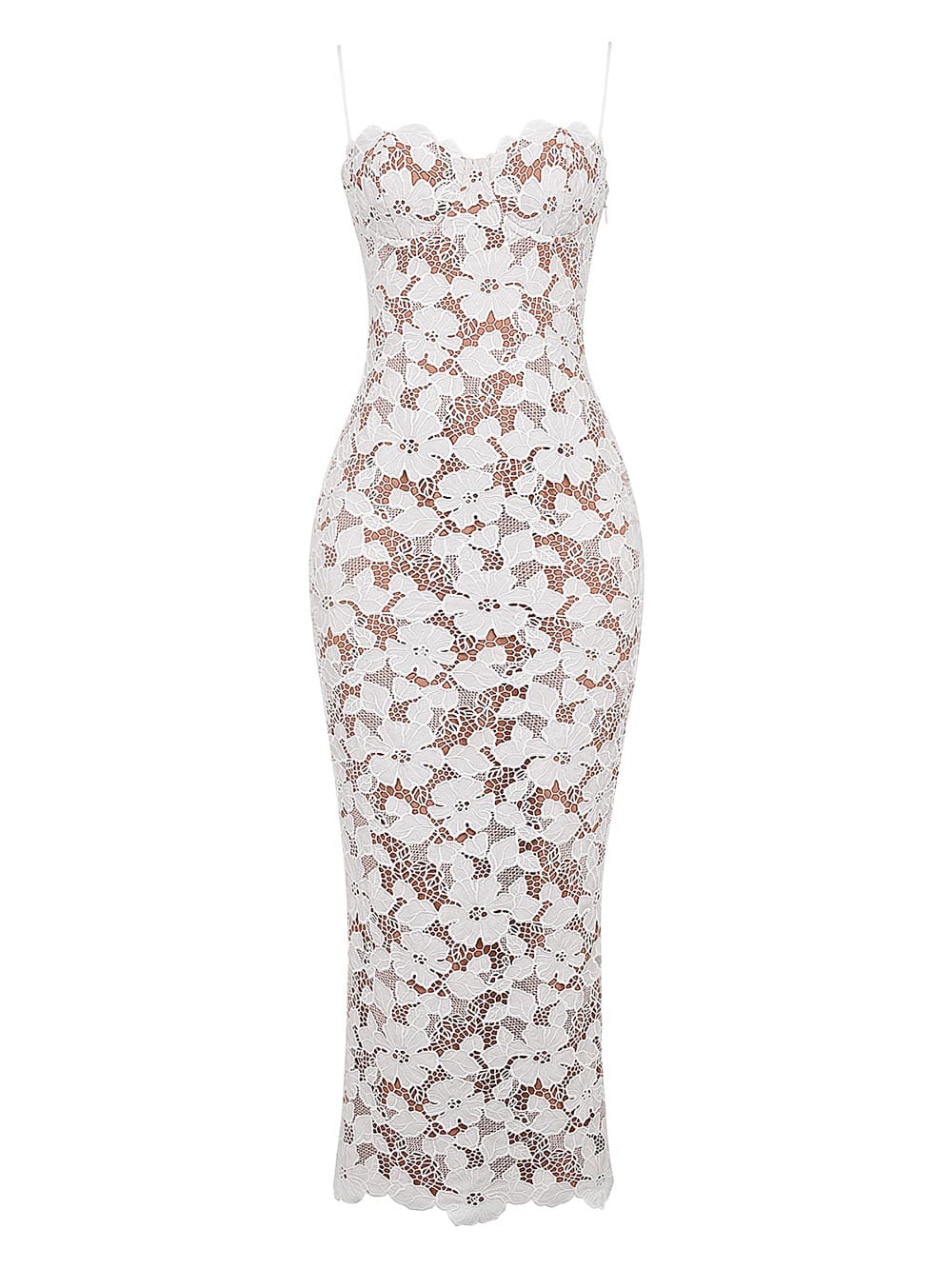 Bílé květinové vyšívané maxi šaty - "Perla"