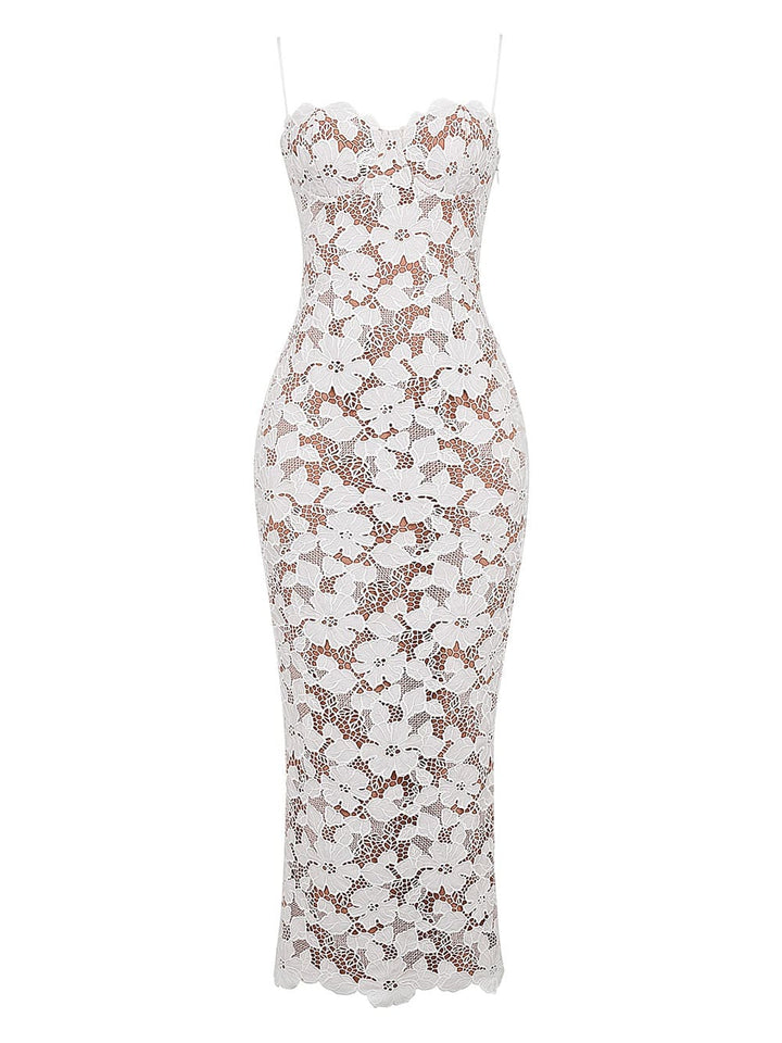 Witte bloemen geborduurde maxi-jurk - "Pearl"