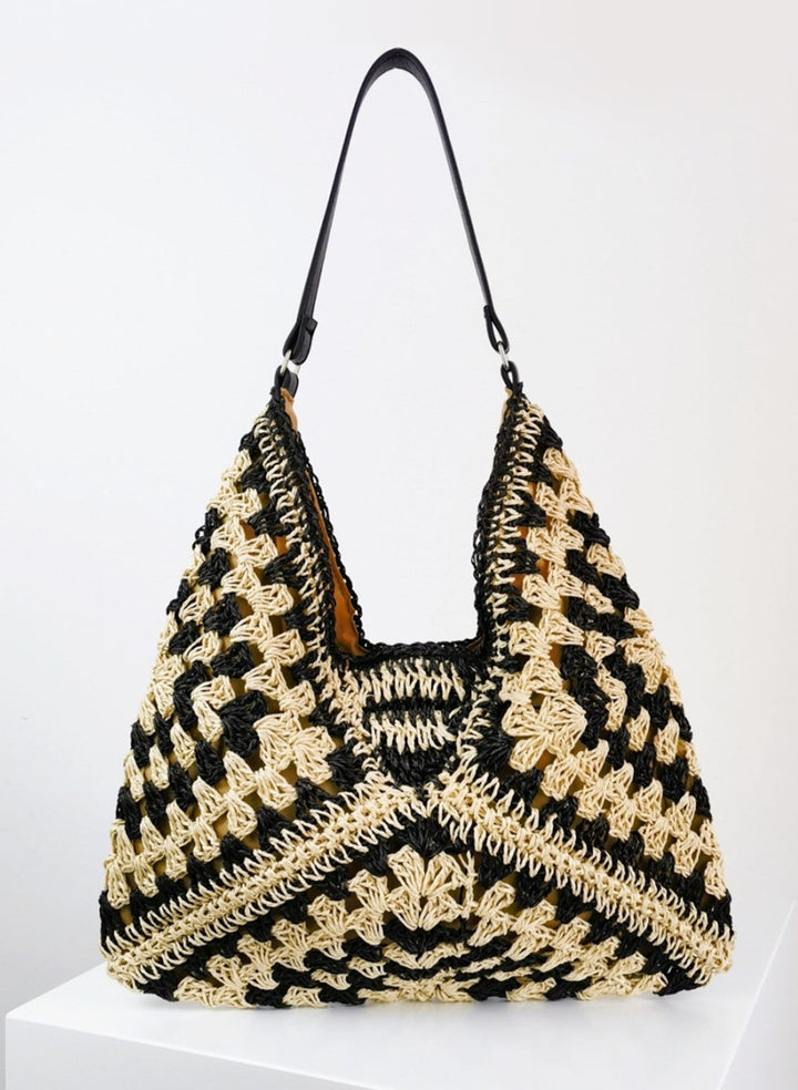 Sac fourre-tout en tricot au crochet bicolore