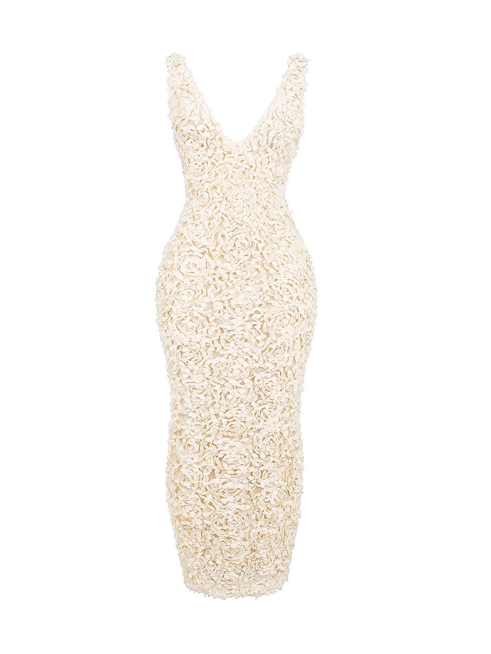 Cream Plunge Floral Applique Maxi Dress-Carena