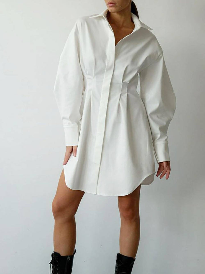 Casual Elegant Solid Patchwork Turndown Collar Shirt Dresses