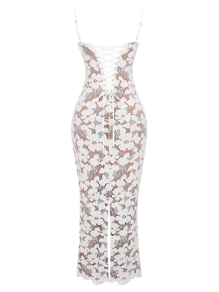 Hvid blomstret maxi-kjole - "Pearl"