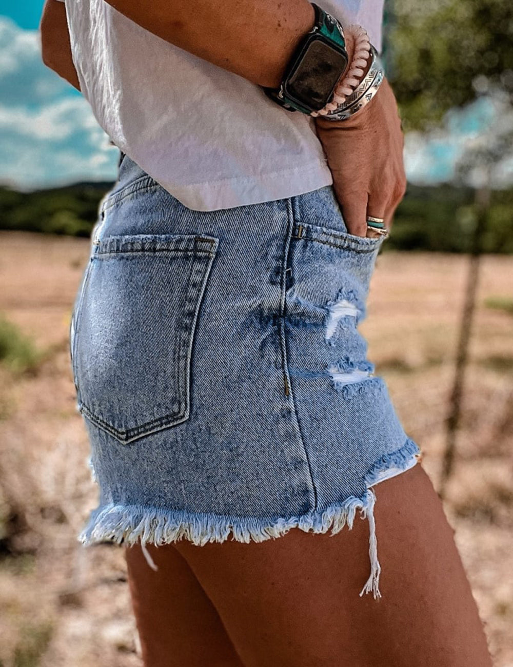 Crossover Waist Denim Shorts