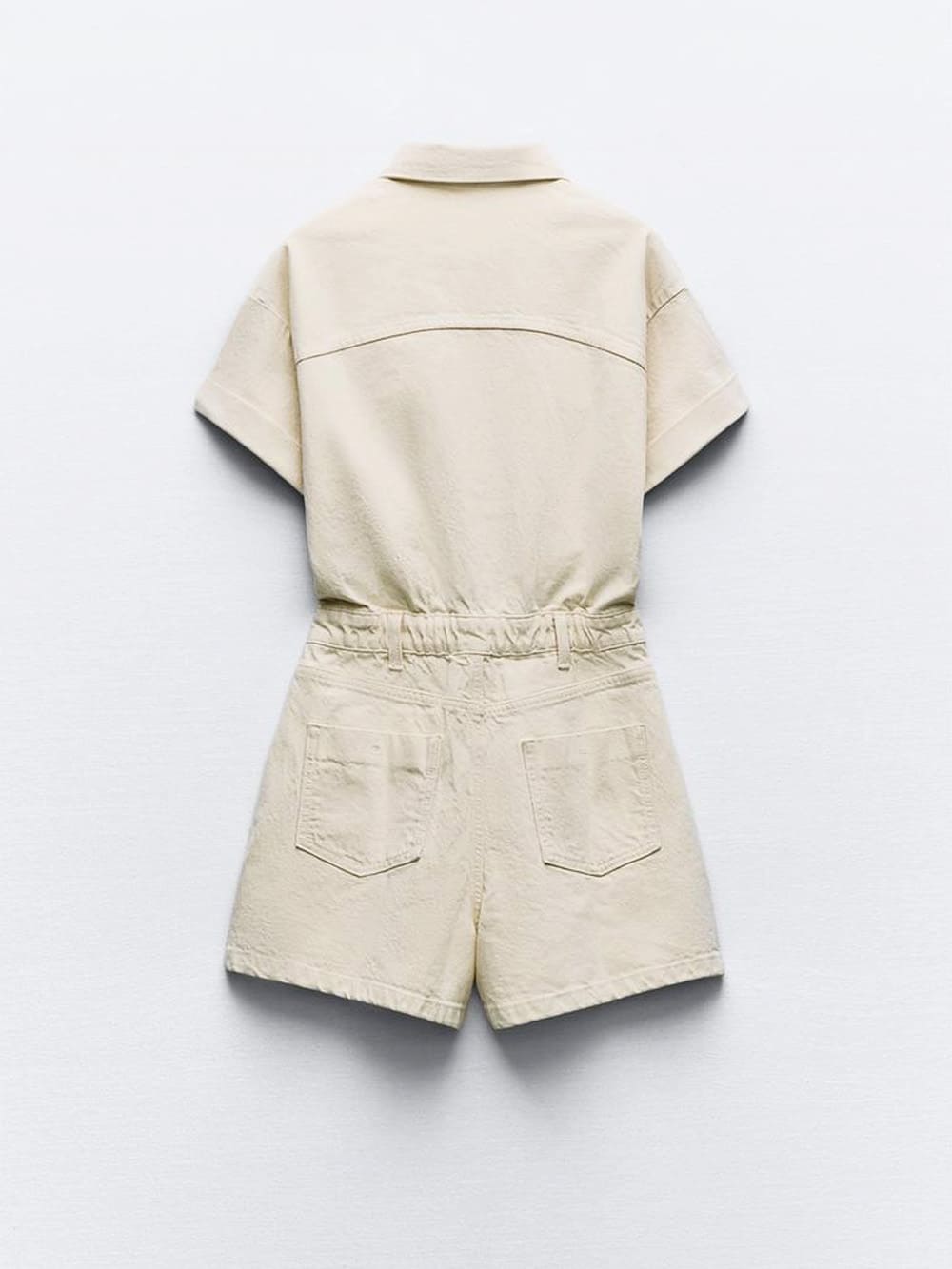 Mini Denim Manchet-Romper-Beige