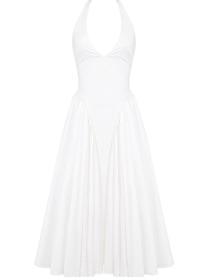 Biała bawełniana sukienka midi z halterem