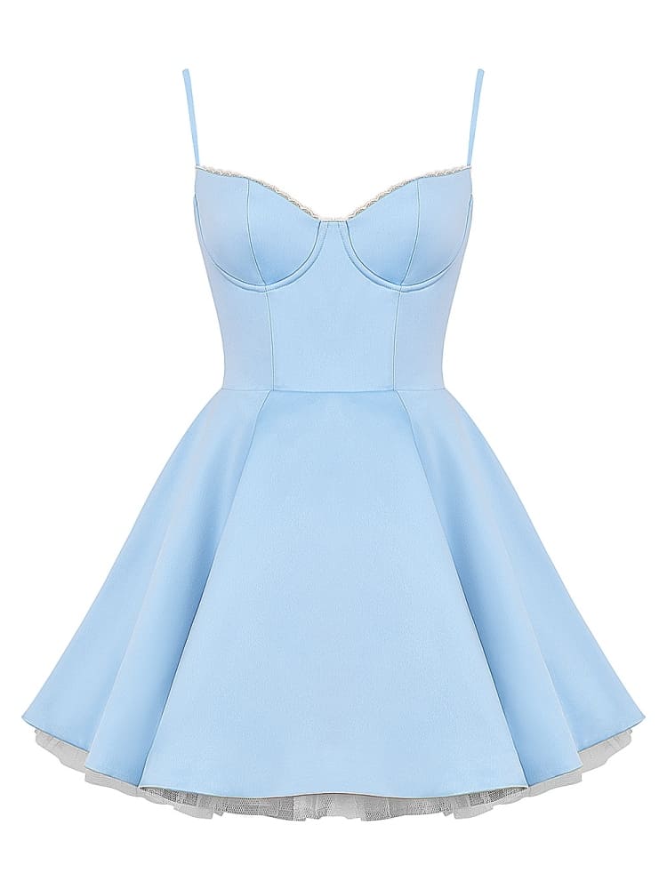 Tiulowa mini sukienka Kopciuszek w kolorze niebieskim