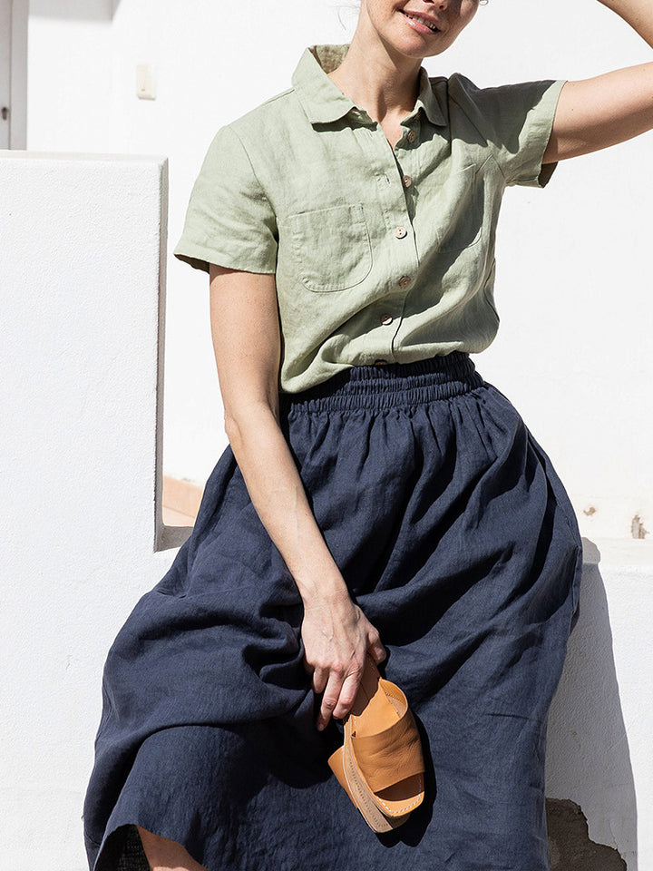 Linen Short-sleeve Double-pocket Shirt