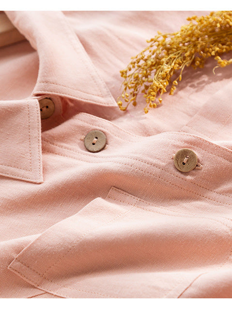 Camicia doppia tasca in lino a maniche corte