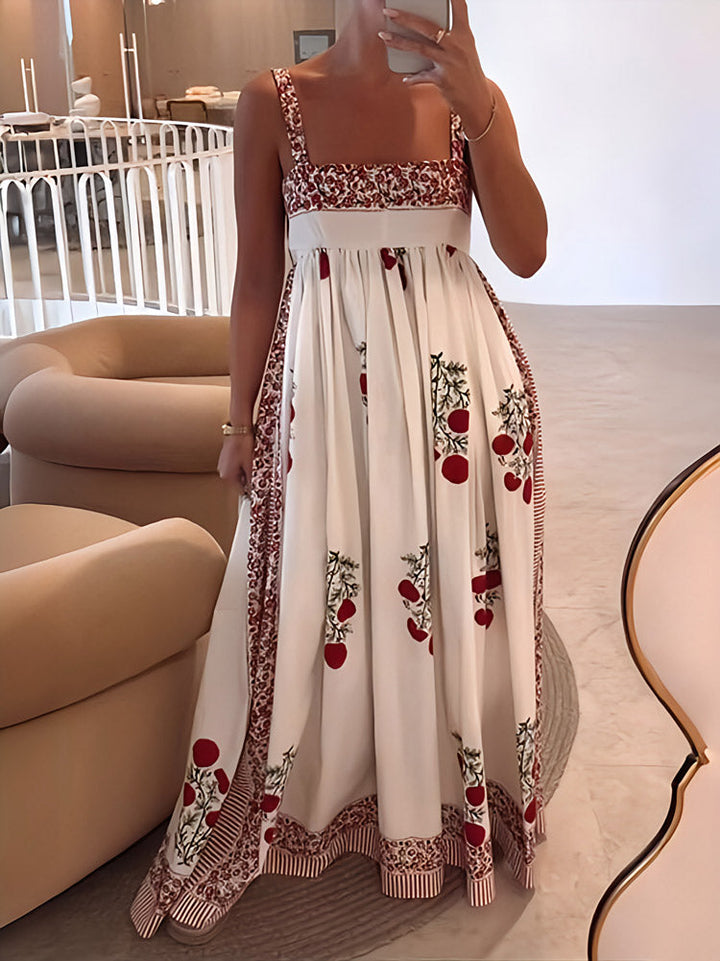 Vestido maxi com estampa floral com decote quadrado e painéis