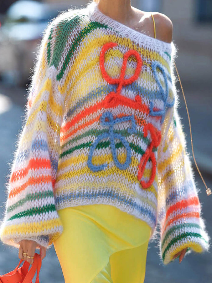 Rainbow kontrasztos csíkos pulóver