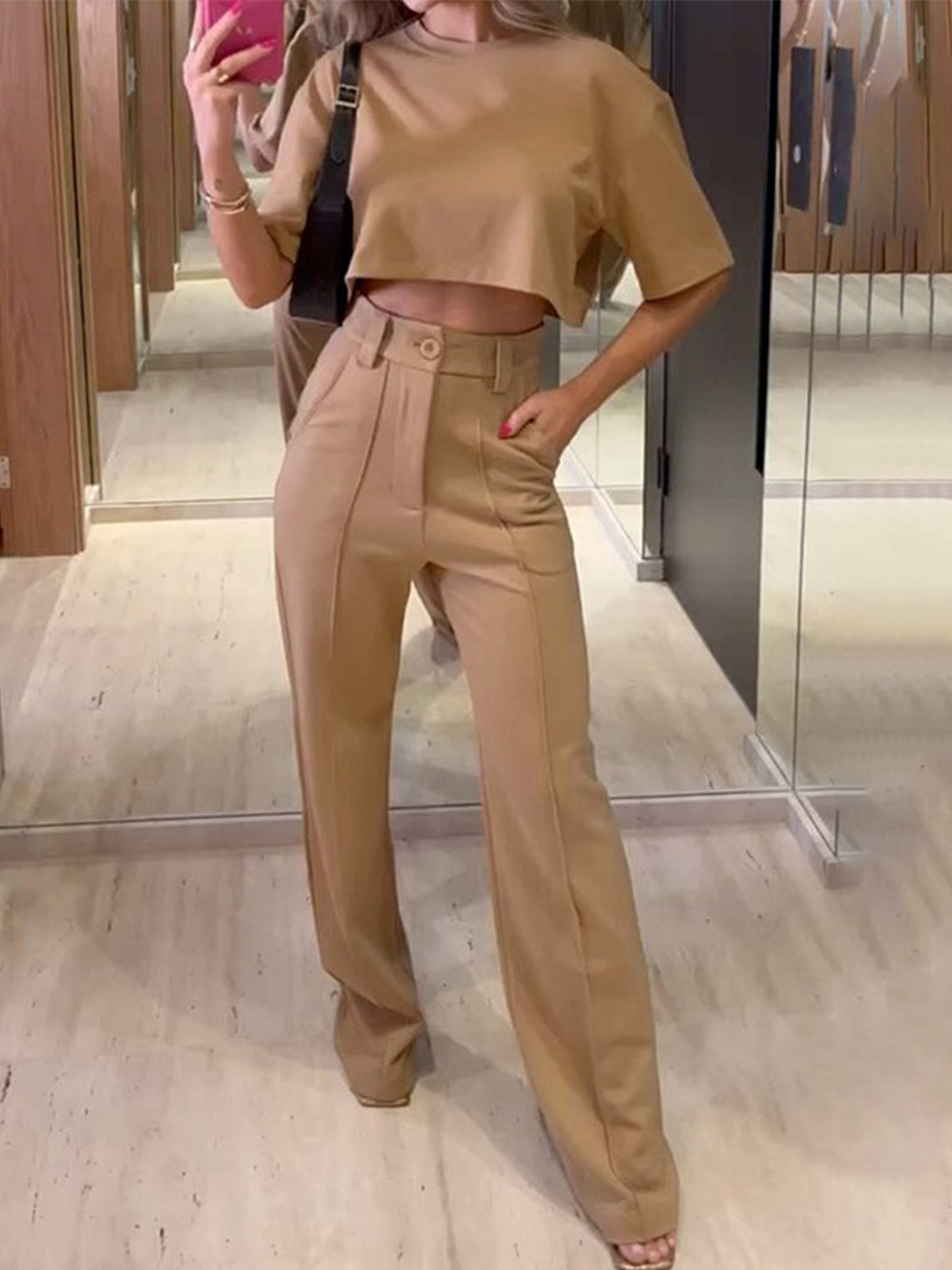 Contour Top & Pocket Wide Leg Pant Set