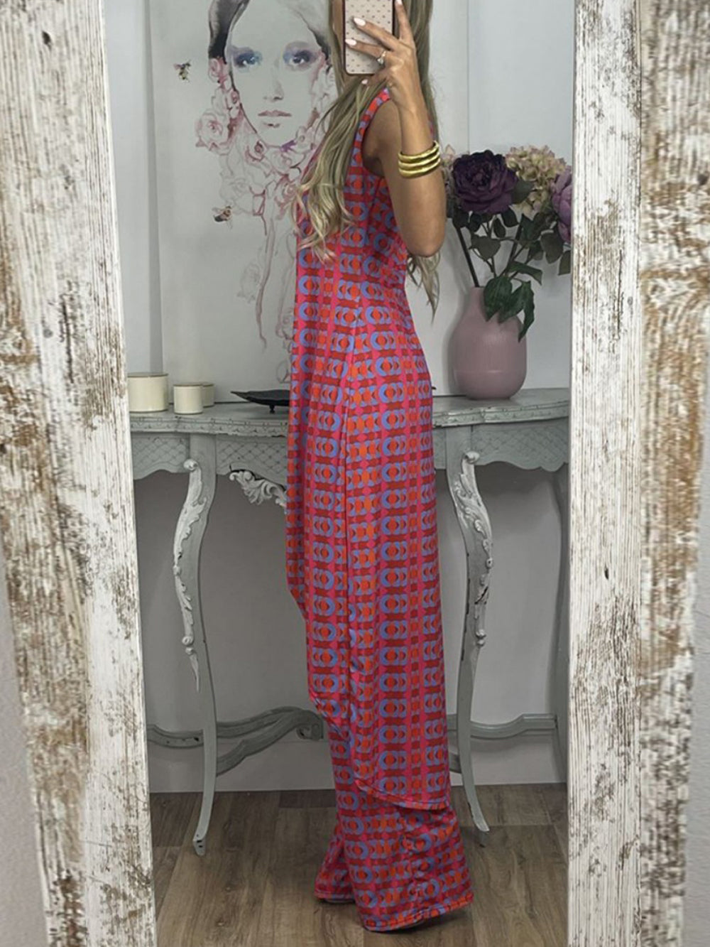 Retro Checkered Flare Pants Set