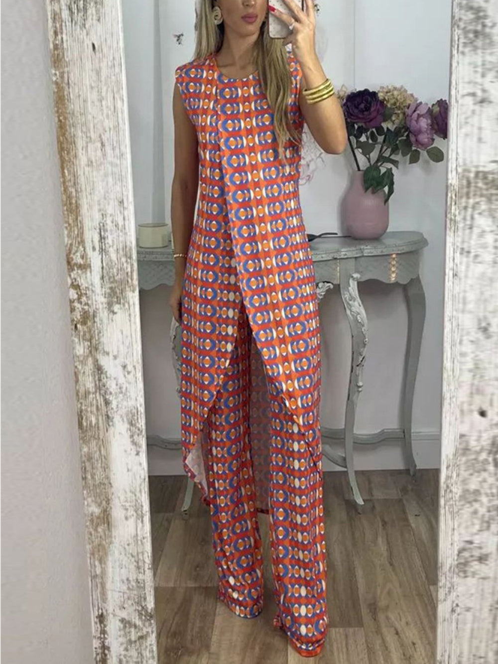 Retro Checkered Flare Pants Set