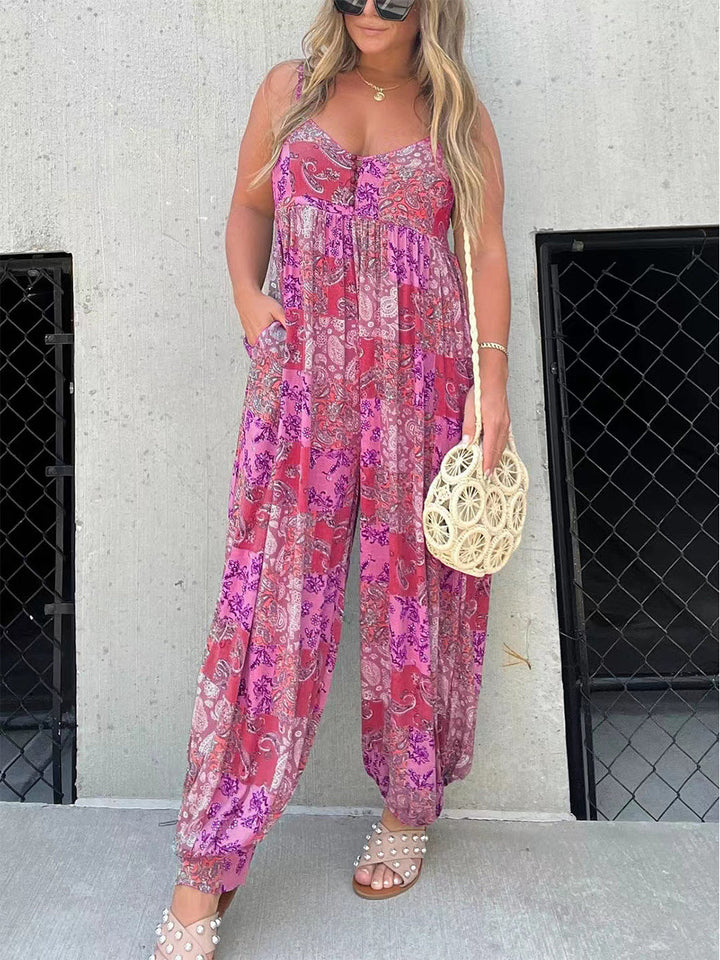 Héich Taille gedréckt Jumpsuit