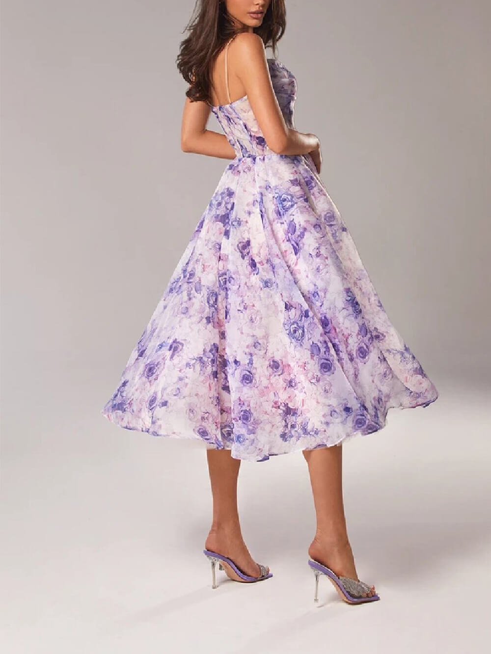 Strapless Sleeveless Printed Swing Midi Dress