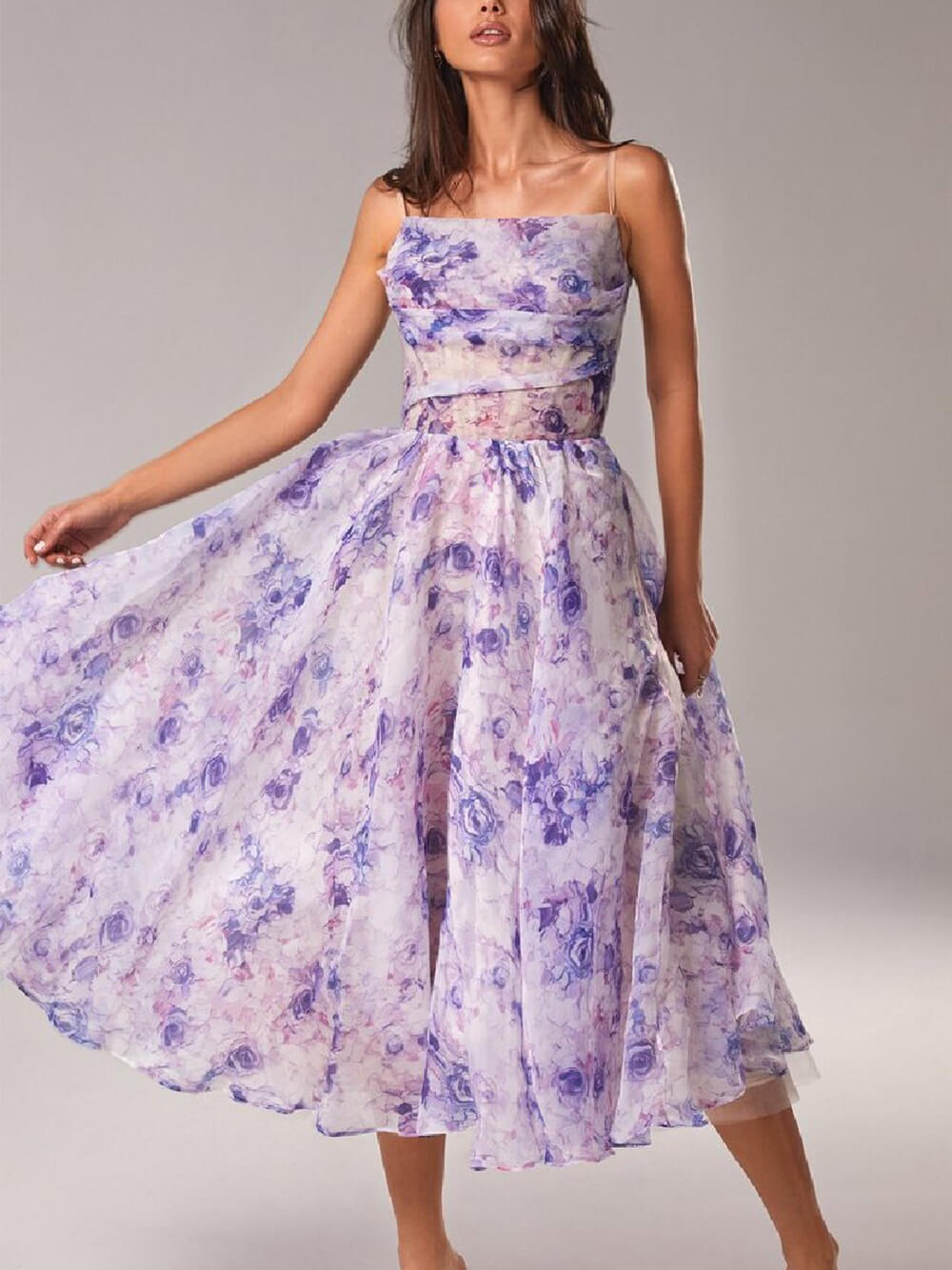 Strapless Sleeveless Printed Swing Midi Dress