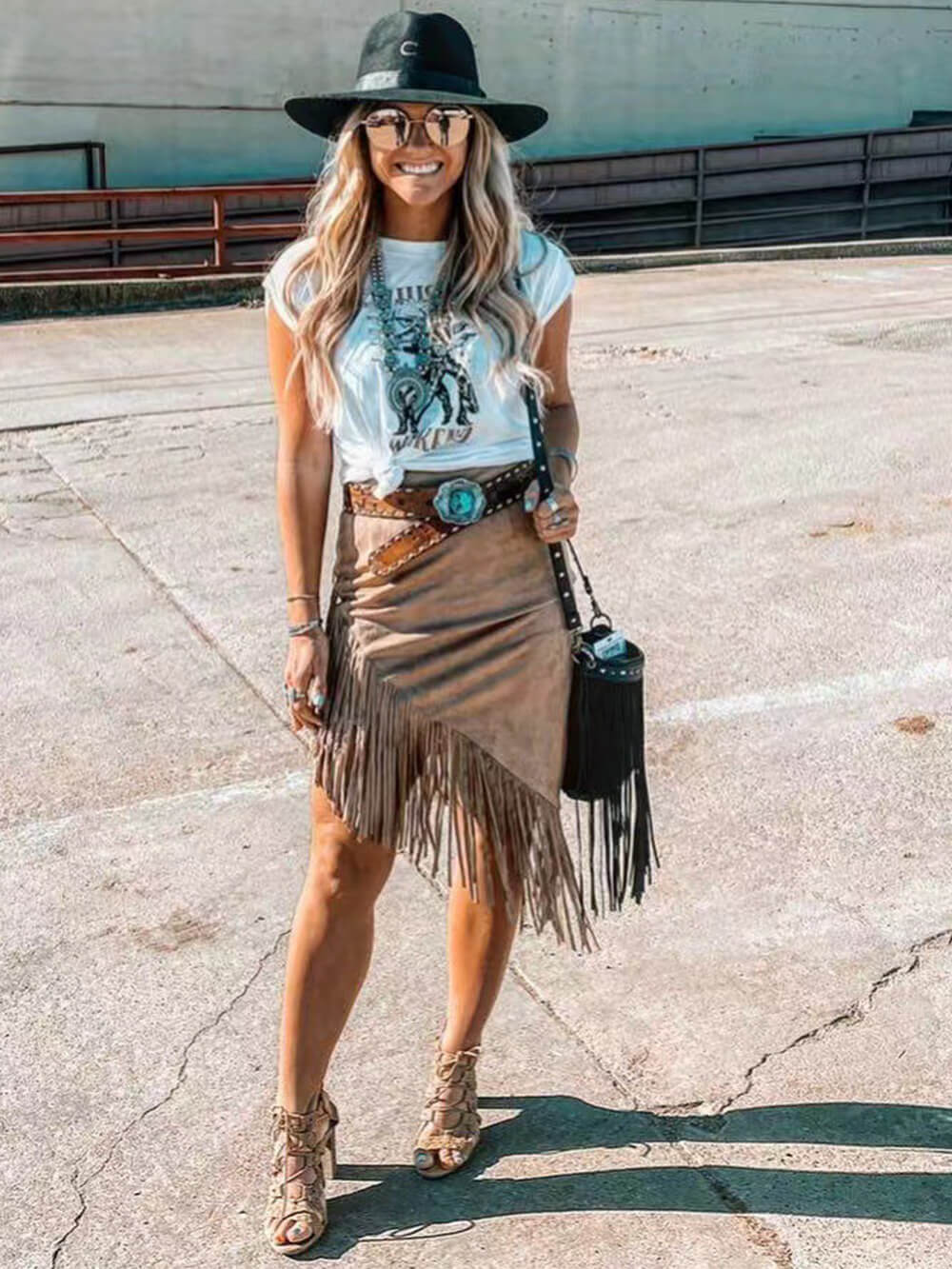 Suede Fringe Sheath Western Rock